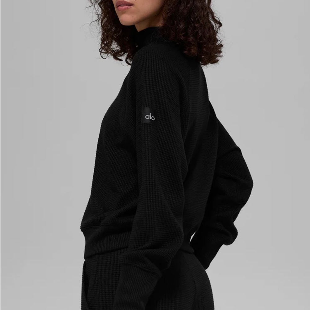 ALO Yoga Black Waffle Knit Turtleneck Sweater